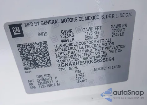 2019 Chevrolet Equinox Ls из США, поврежденный, VIN 3GNAXHEVXKS635054